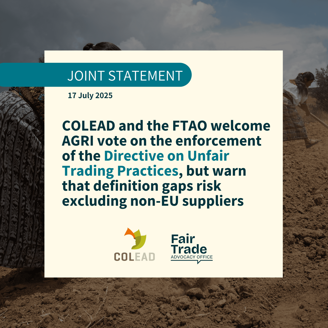 COLEAD and the FTAO welcome AGRI vote on the enforcement of the Directive on Unfair Trading Practices, but warn that definition gaps risk excluding non-EU suppliers