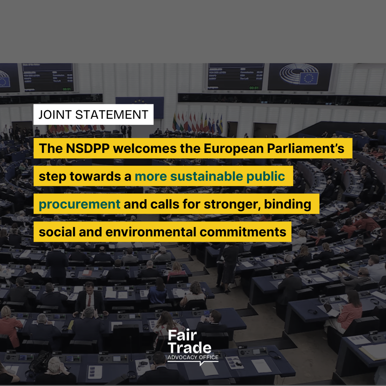 The NSDPP welcomes the European Parliament’s step towards a more sustainable public procurement and calls for stronger, binding social and environmental commitments