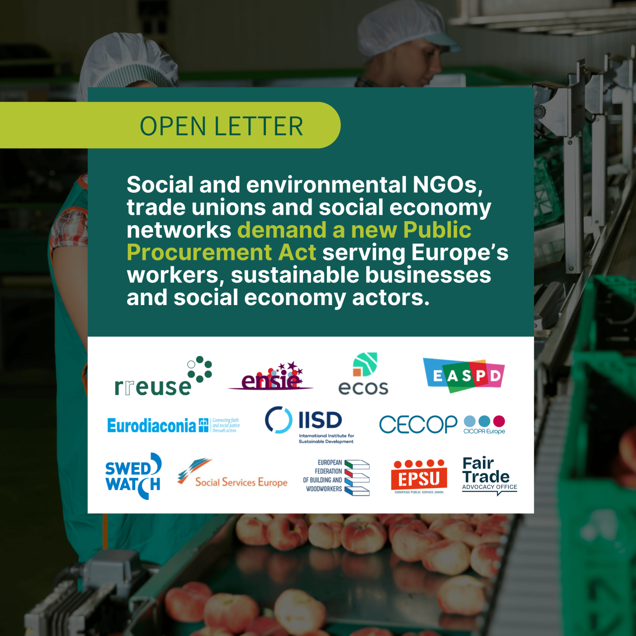 Joint letter for a new Public Procurement Act serving Europe's workers, sustainable businesses and social economy actors